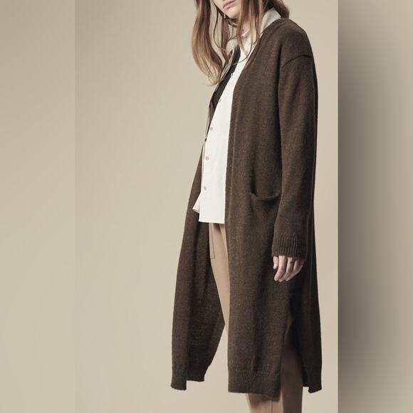 ACHRO Alpaca Wool Blend Longline Cardigan Sweater Olive Green Size Medium - Picture 1 of 6